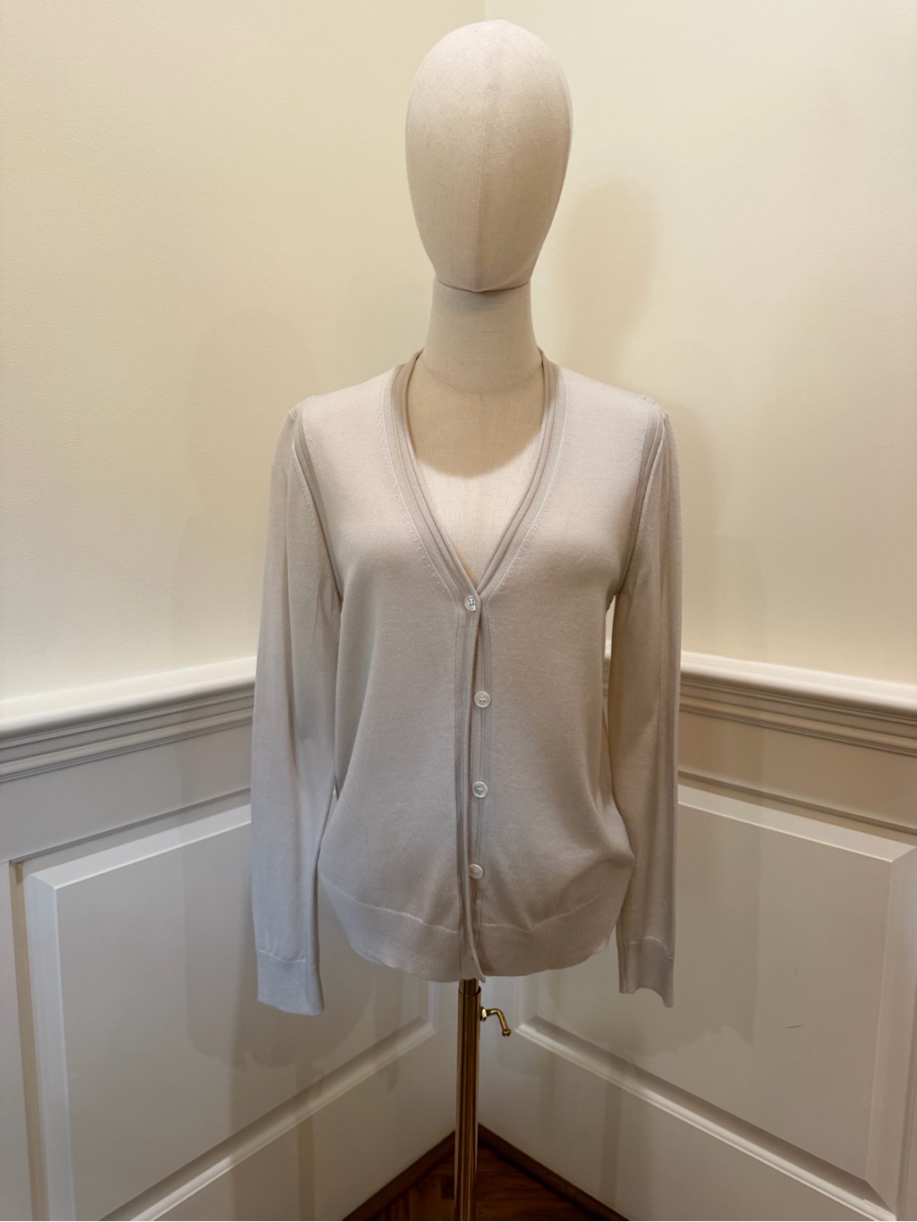 Theory Soft Cream V-Neck Button Front Cardigan